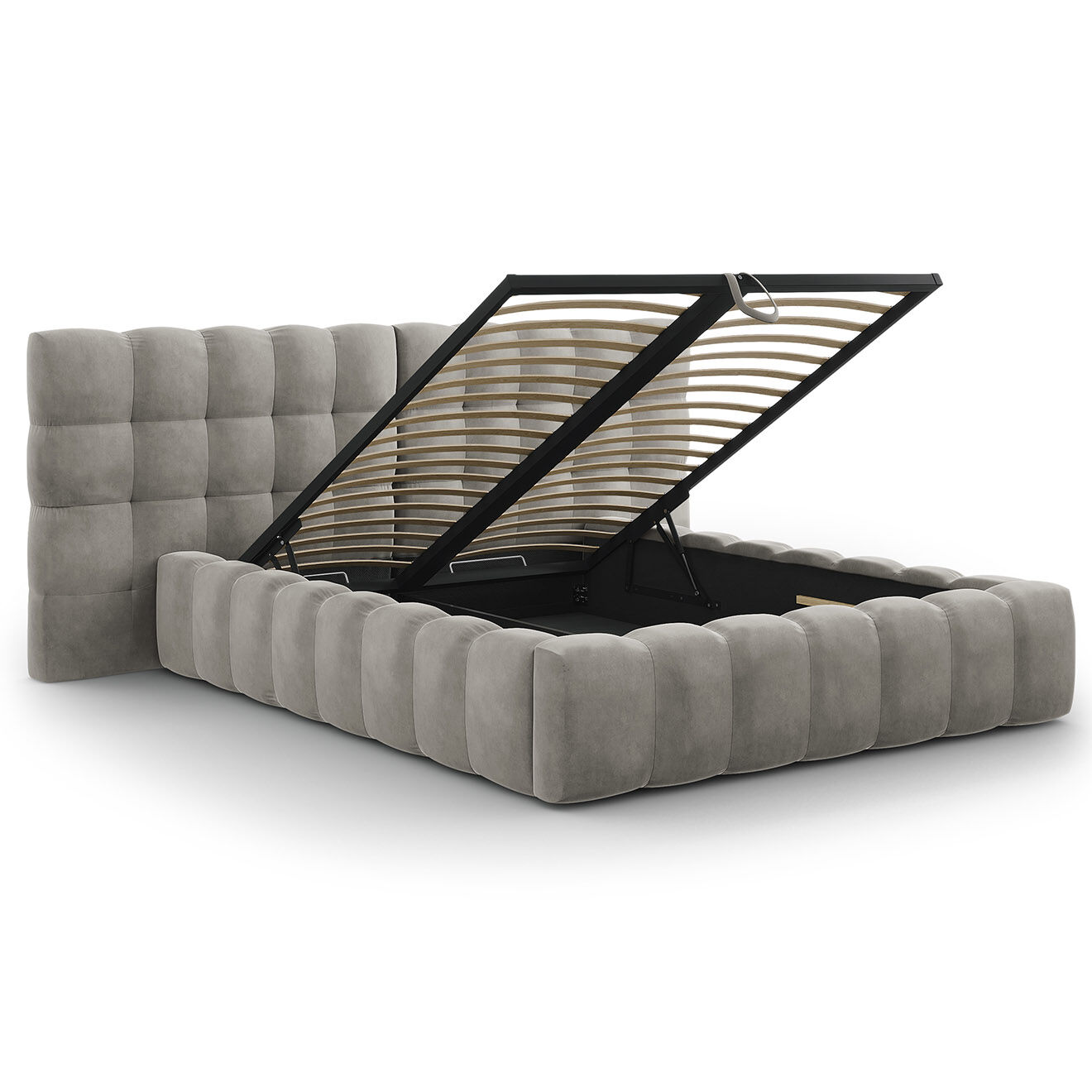 Cosmopolitan Design Lit avec coffre de rangement Bali Velours gris clair - 160x200 cm