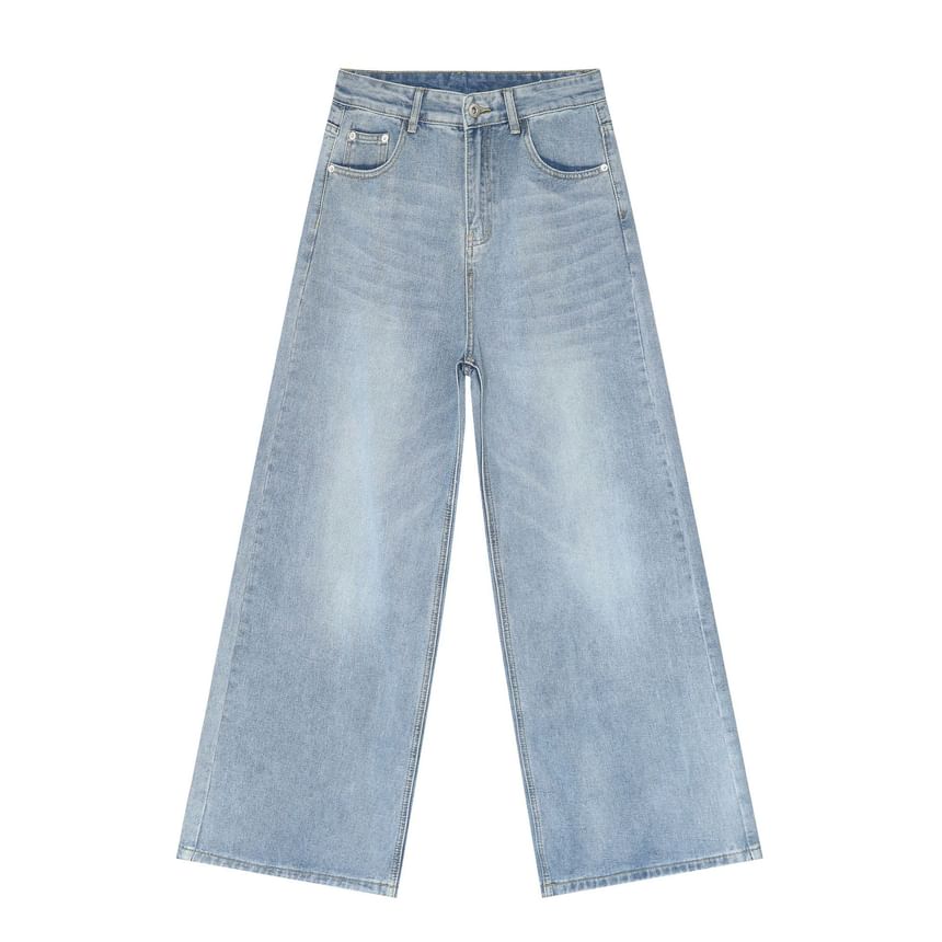 pinkdropper - High Waist Washed Wide Leg Jeans