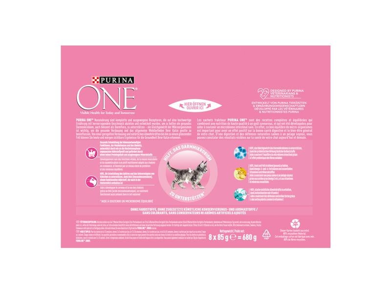 Purina ONE Nassfutter JUNIOR in Sauce Huhn/Karotten, 8 x 85 Alleinfuttermittel für Kitten