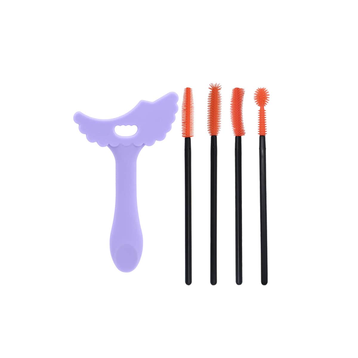 Silikon øyevippebørster mascara stavs 4-pakning med 1 eyeliner sjablong