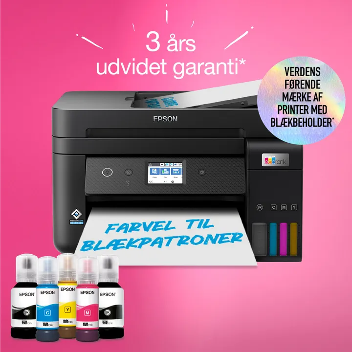 Epson EcoTank ET-4850 - Multifunktionsprinter - farve - blækprinter - kan genopfyldes - A4 (medie) - op til 15.5 spm (udskriver) - 250 ark - 33.6 Kbps - USB, LAN, Wi-Fi - sort
