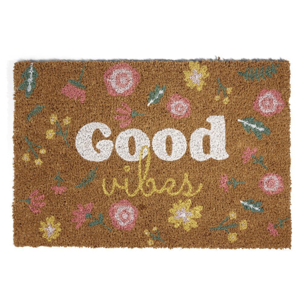 Tapis d'entrée intérieur grattant Good vibes 40x60cm coco et PVC marron