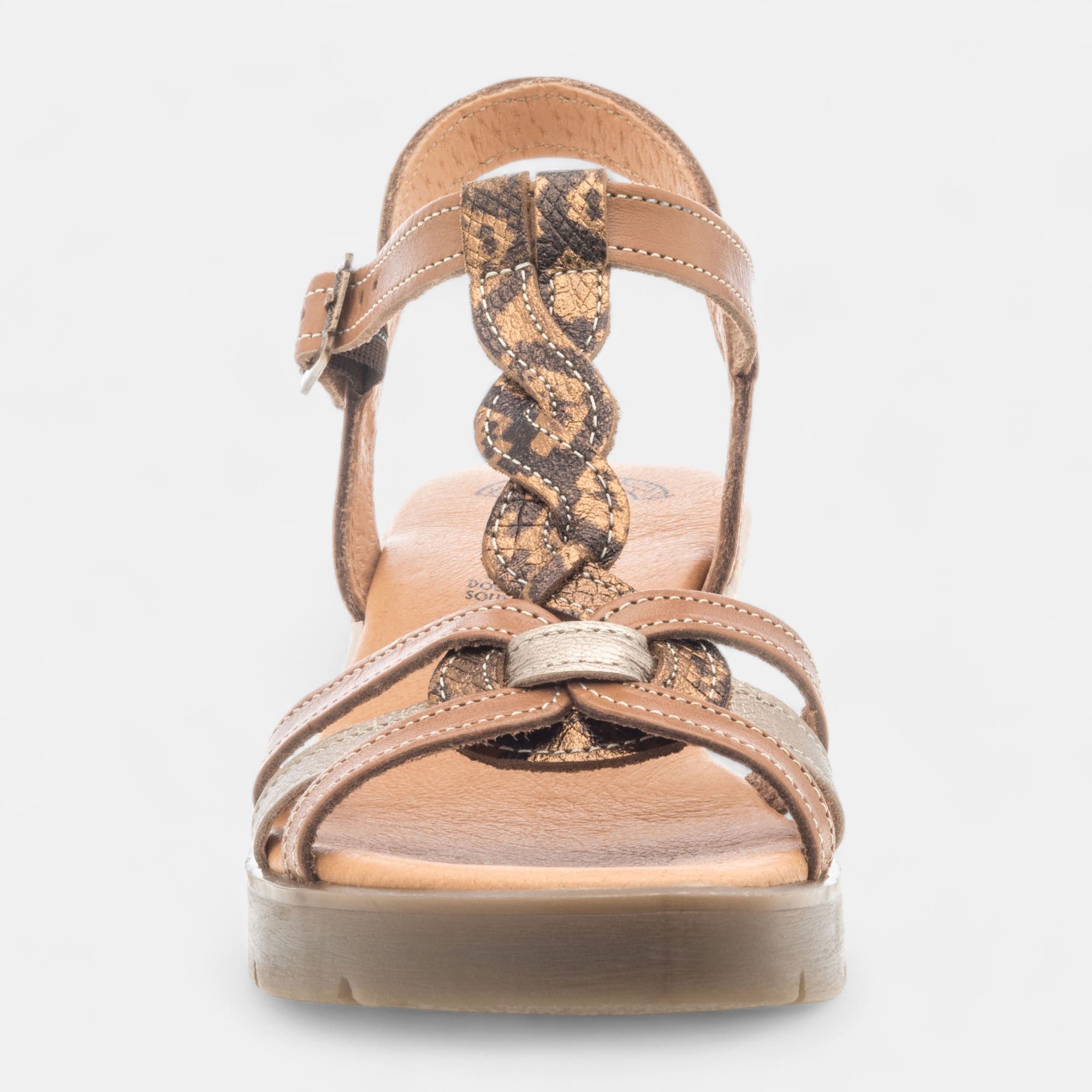 Sandales à talon compensé Femme en cuir cognac
