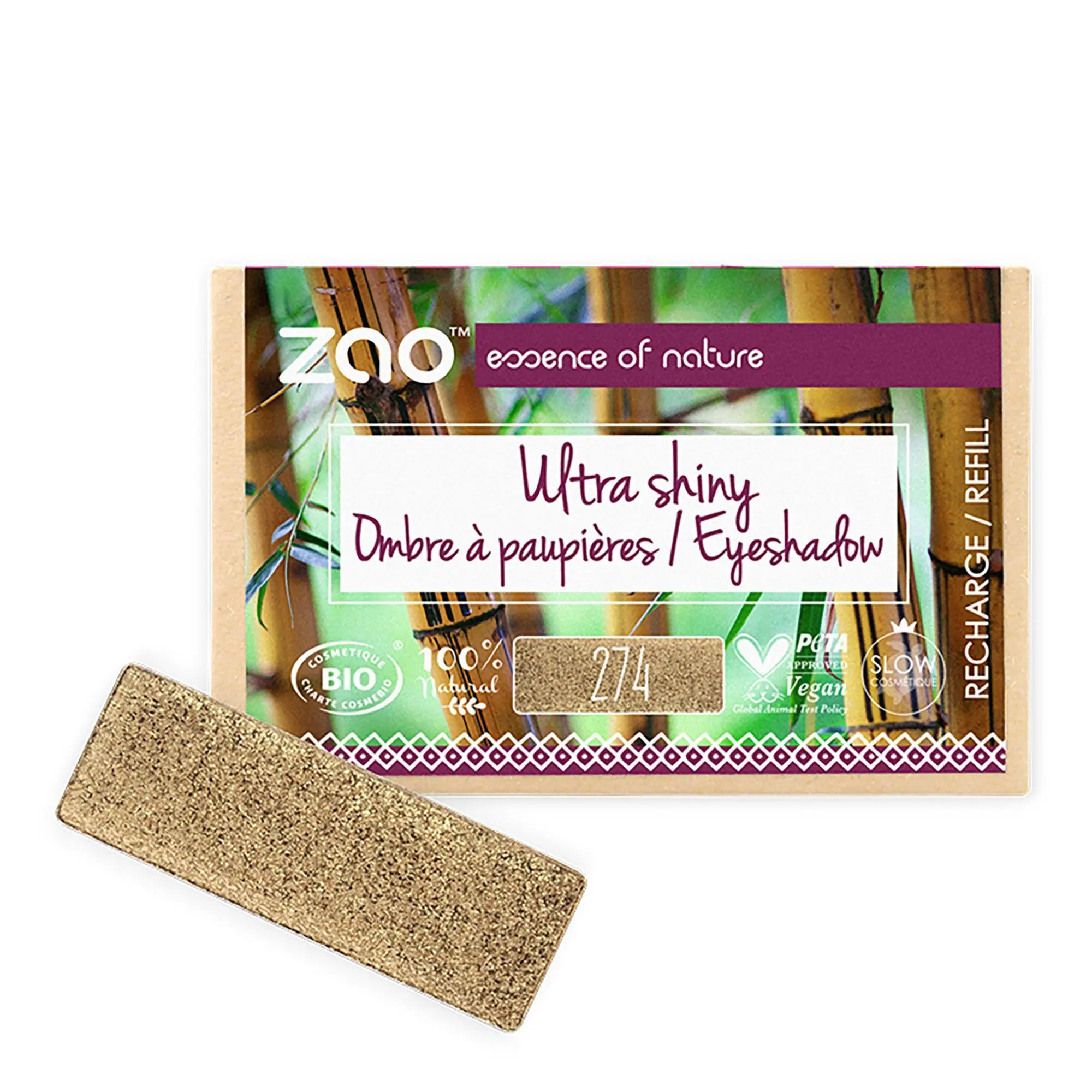 Zao Makeup - Recharge Ombre à Paupières Rectangle Bio, vegan et rechargeable Brun bronze - Maquillage