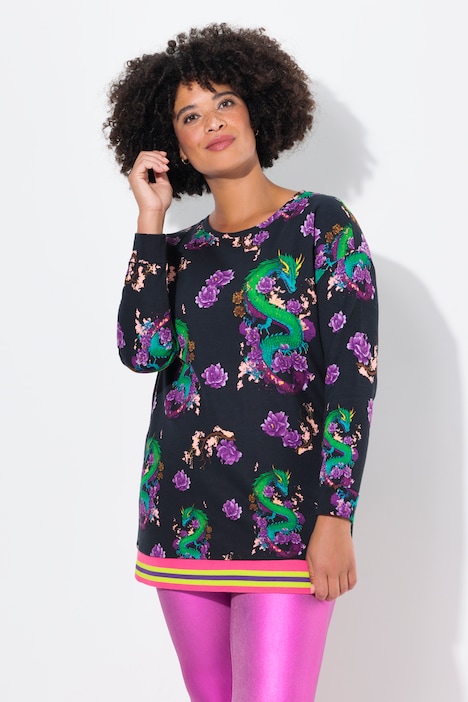 Sweatshirt, oversized, Drachen-Muster