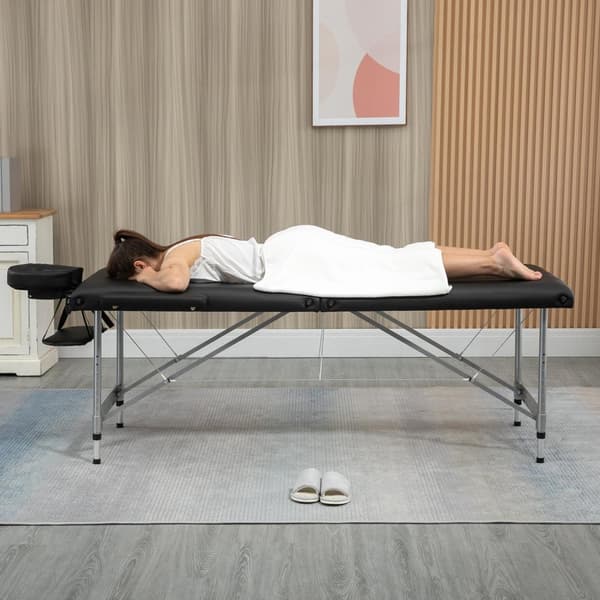 Sammenleggbart Massasjebord, Profesjonelt 7-Soners Massasjebord, Høydejusterbart, Laster Opptil 130 Kg, Ideelt For Spa Og Salong, Svart