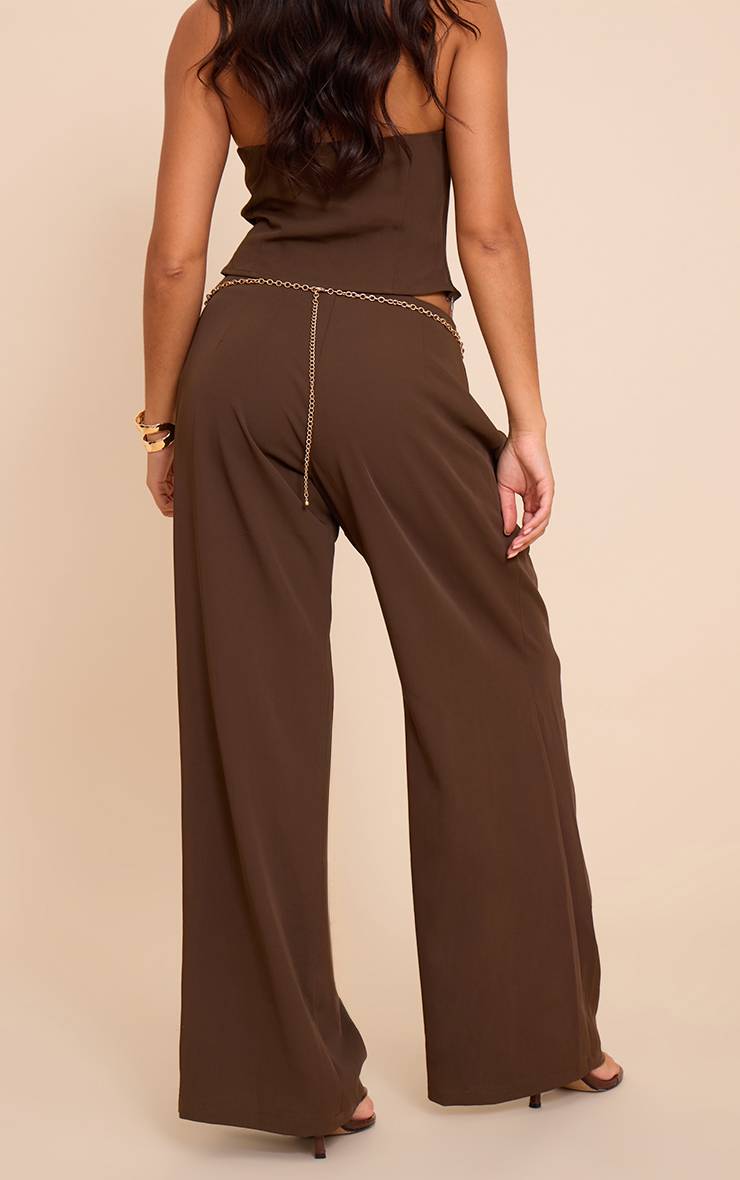 Marron Foncé Pantalon Large Taille Basse Plissé En Tissu Tissé