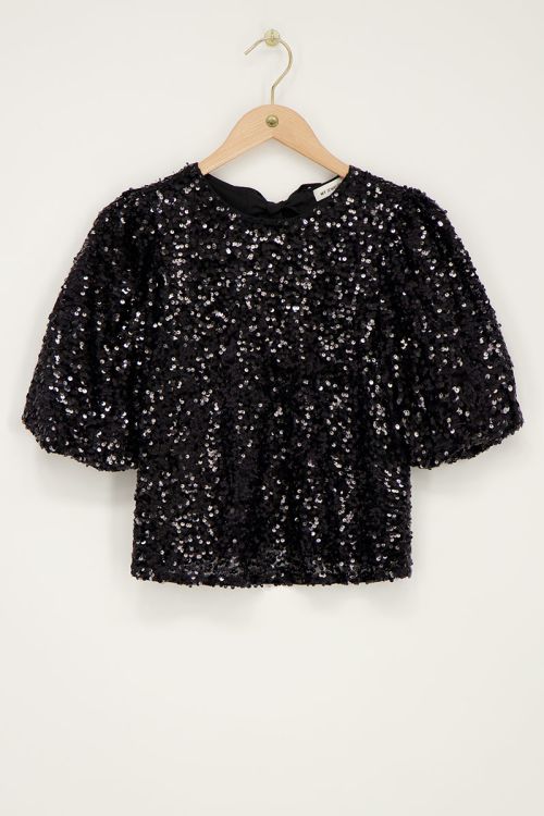 Zwarte pailletten top met strikjes