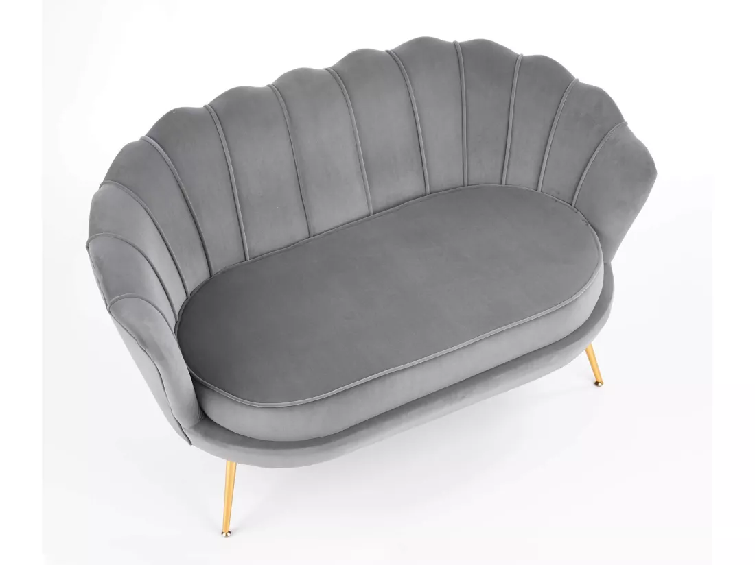 Canapé en velours gris avec pieds dorés en métal CAPRICA XL