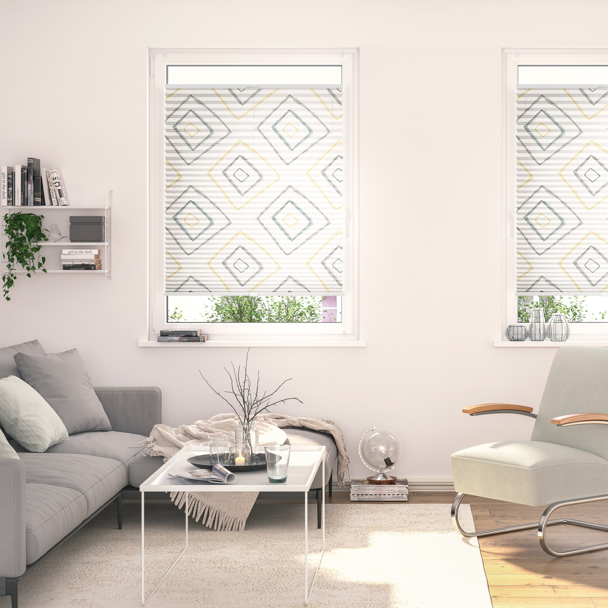 Lichtblick Plissee Klemmfix, ohne Bohren, blickdicht, Stripy Boho Rectangle- Beige