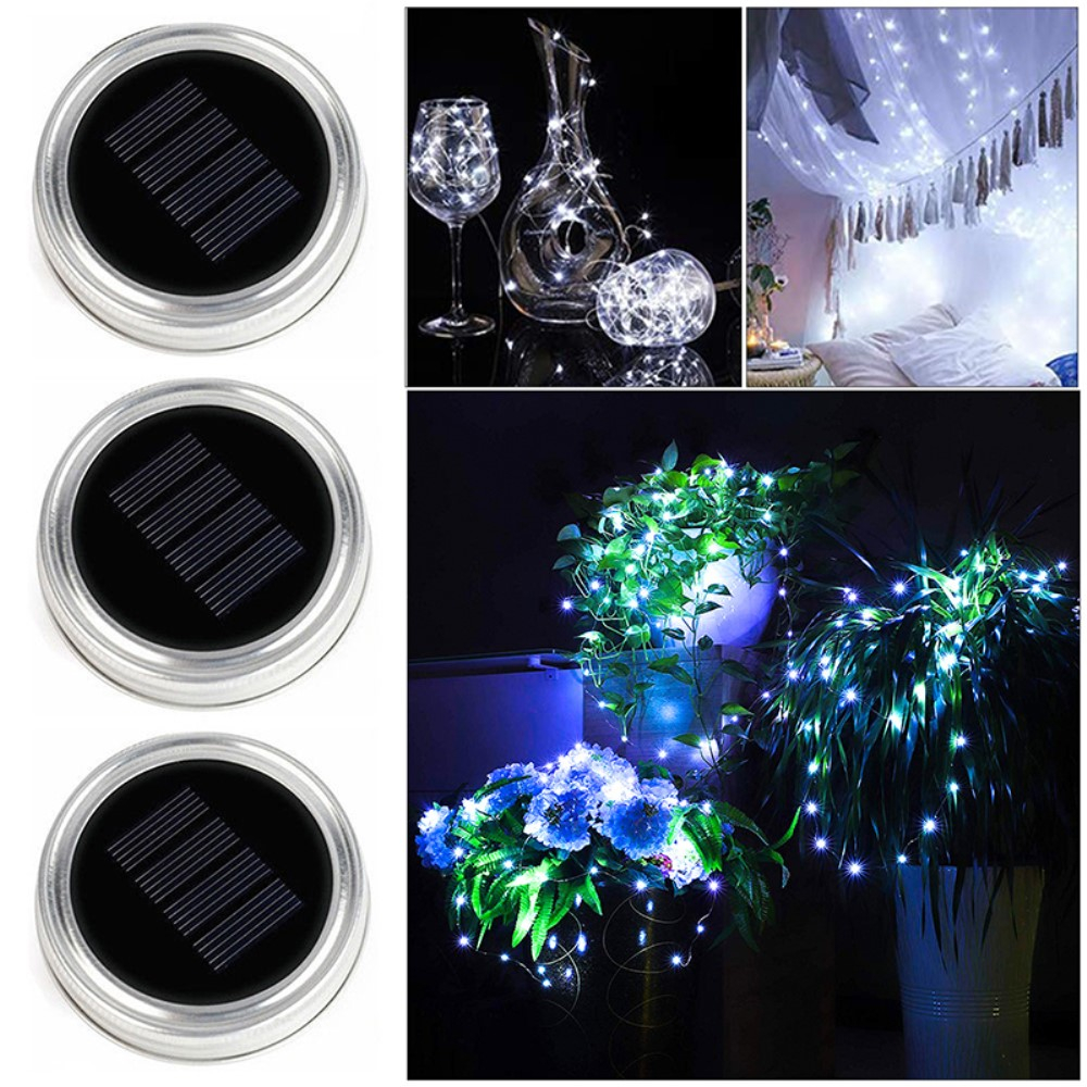 (6er Set) Ø7cm 20 LED's Solar Glas Laterne Flaschenlicht Deckel Outdoor Deko Beleuchtung   Aufhängehaken - Bunt