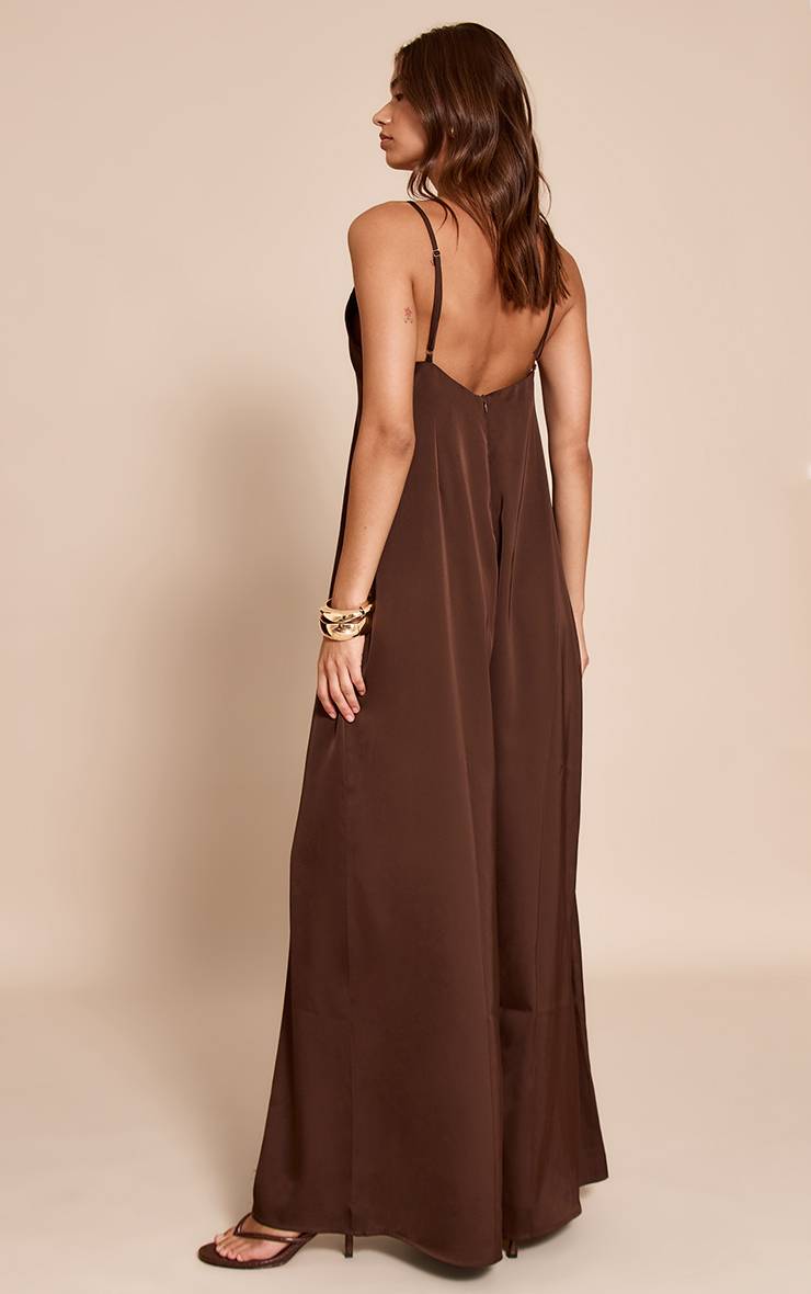 Chocolat Combinaison Pantalon Large En Satin Col En V