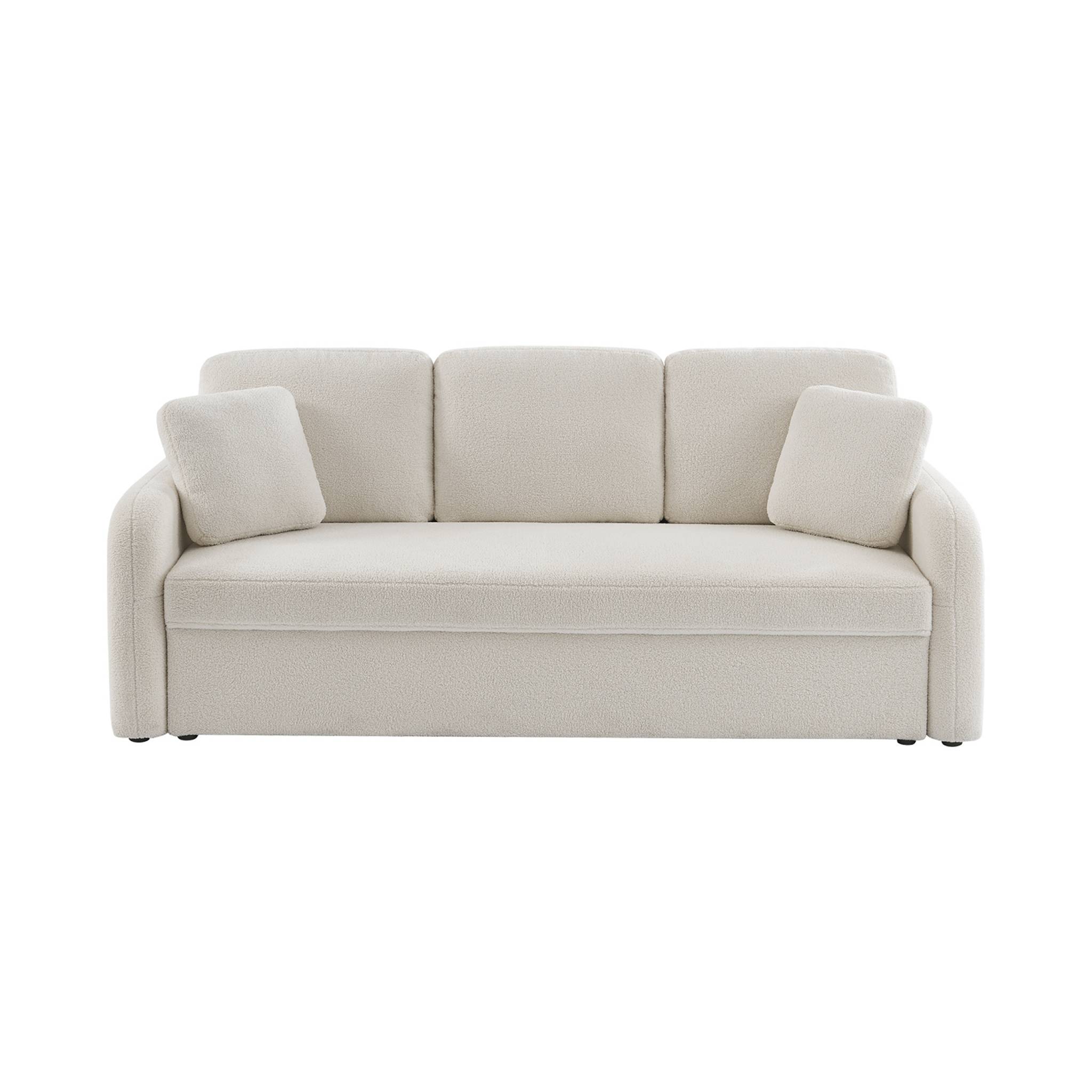 Canapé 3 places cosy rond. Tissu bouclettes blanches. Milano. L 210 x p 85 x h 85cm