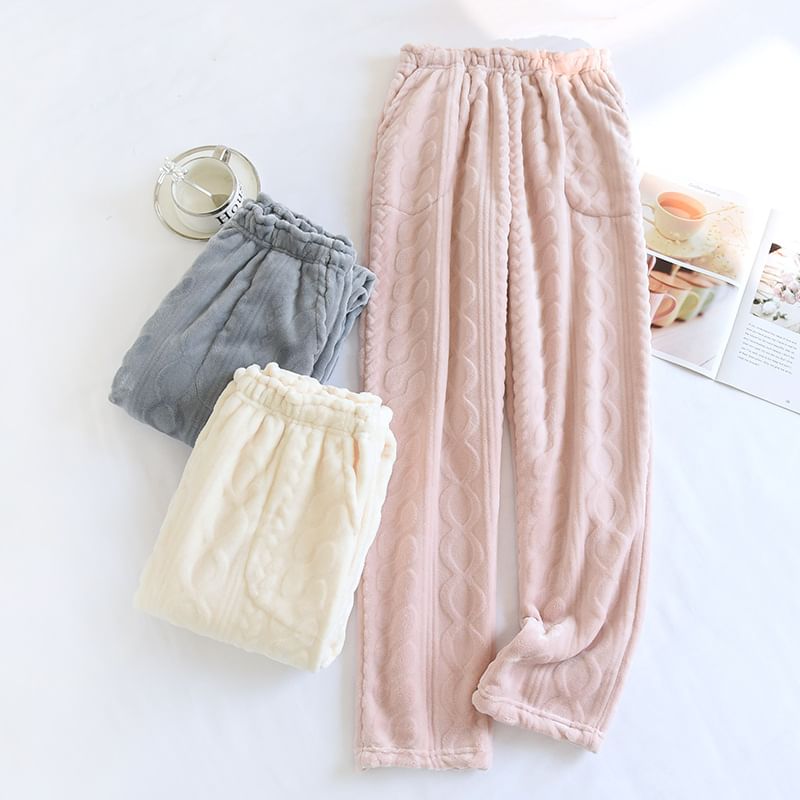 molpes - Effen fleece pyjamabroek met elastische taille