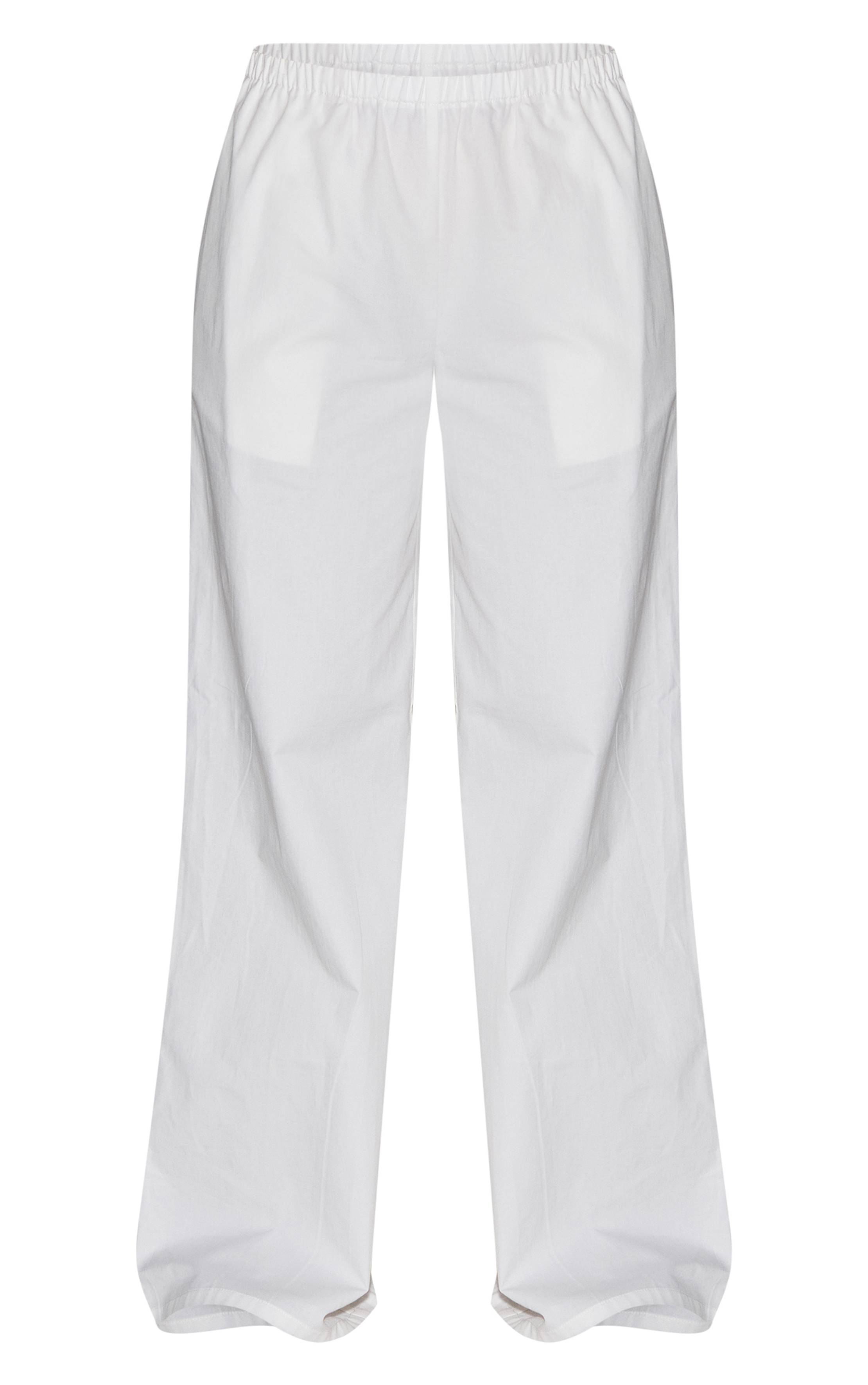 Crème Pantalon Large En Coton Tissé À Taille Élastiquée