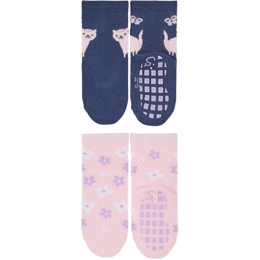 Sterntaler ABS-Söckchen Doppelpack Katze und Blumen blau