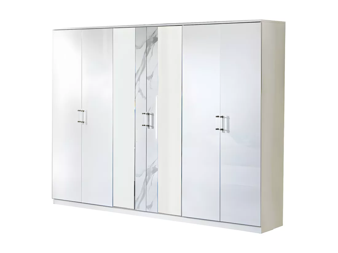 Chambre complète 160x200 Blanc/Marbre blanc à LEDs - DAIMANA