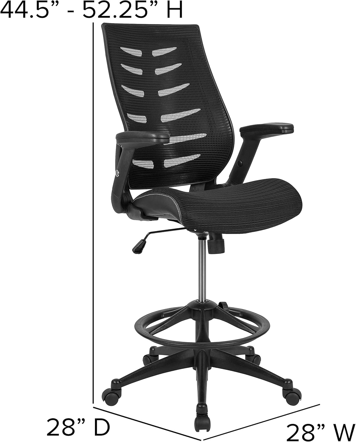 Flash Furniture BL-ZP-809D-BK-GG Stuhl, hohe Rückenlehne, mit verstellbarem Fußring und verstellbaren Klapparmen, Schwarz Modern 28