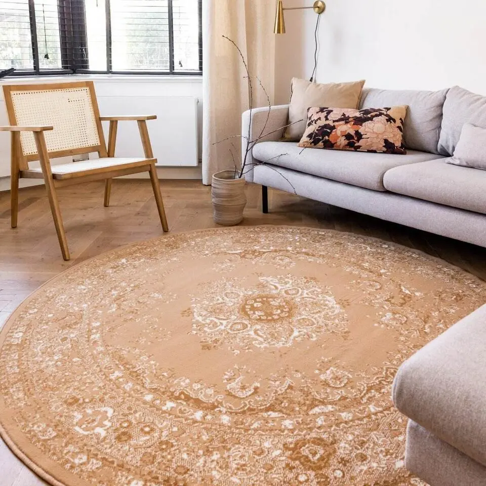 Interieur05 rond vloerkleed Keshan cognac/bruin - 160 x 160 cm