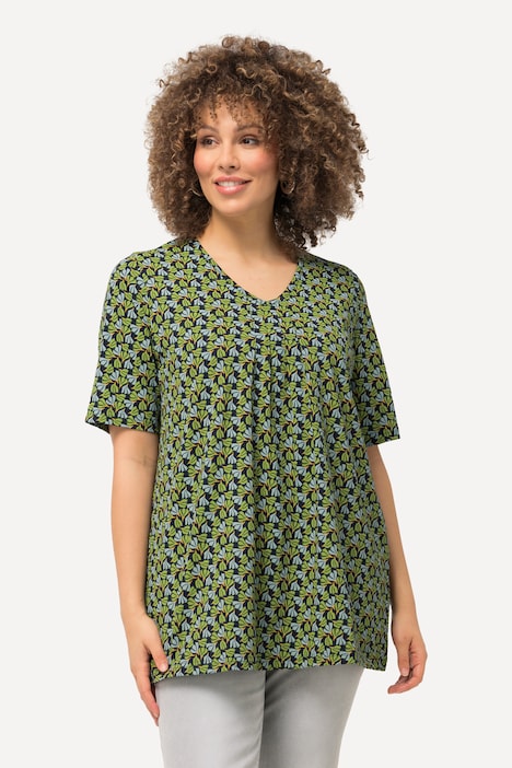 T-Shirt, Zierfalten, A-Linie, V-Ausschnitt, Halbarm