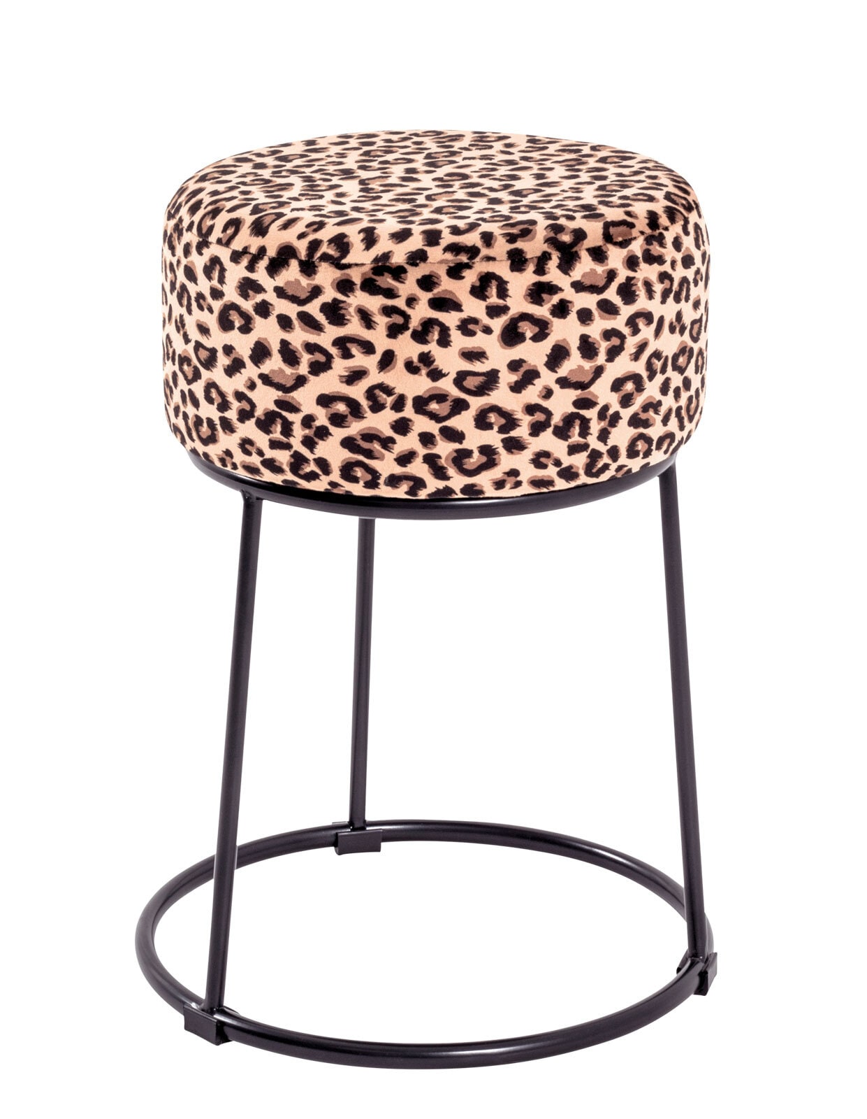 Hocker rund 30 cm Schwarz/ Leopardenmuster