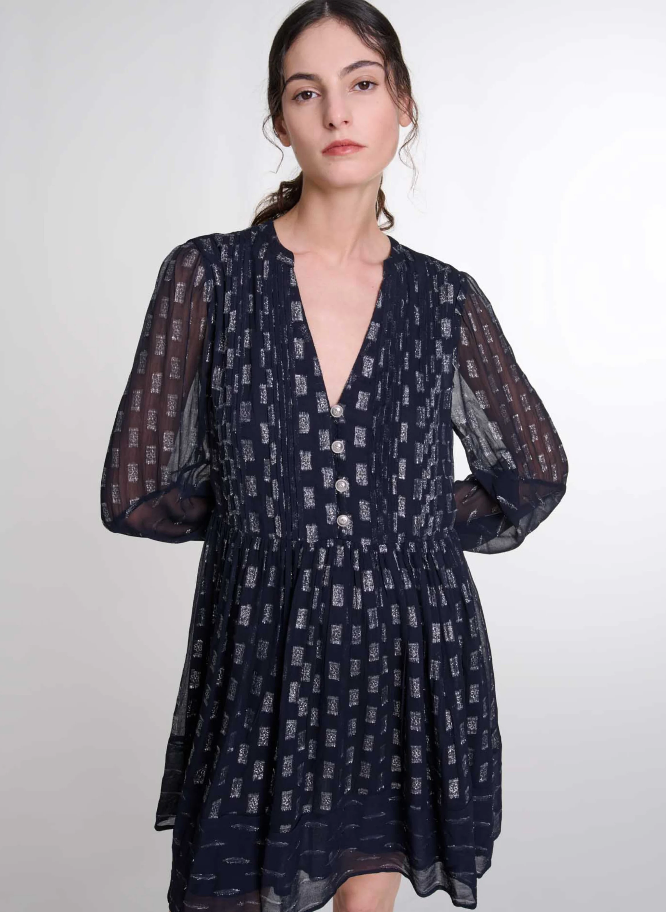 Robe courte col V à imprimé | Bleu
