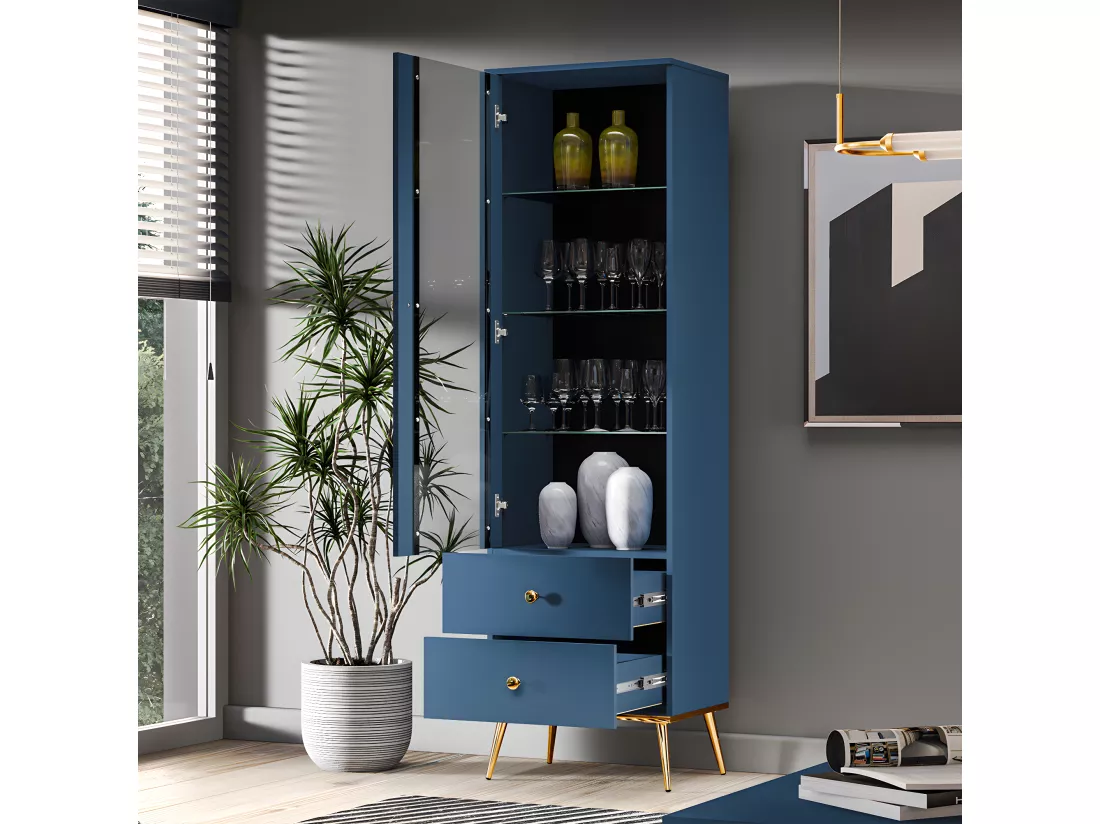 Vitrine 1 porte 2 tiroirs Thalia Bleu