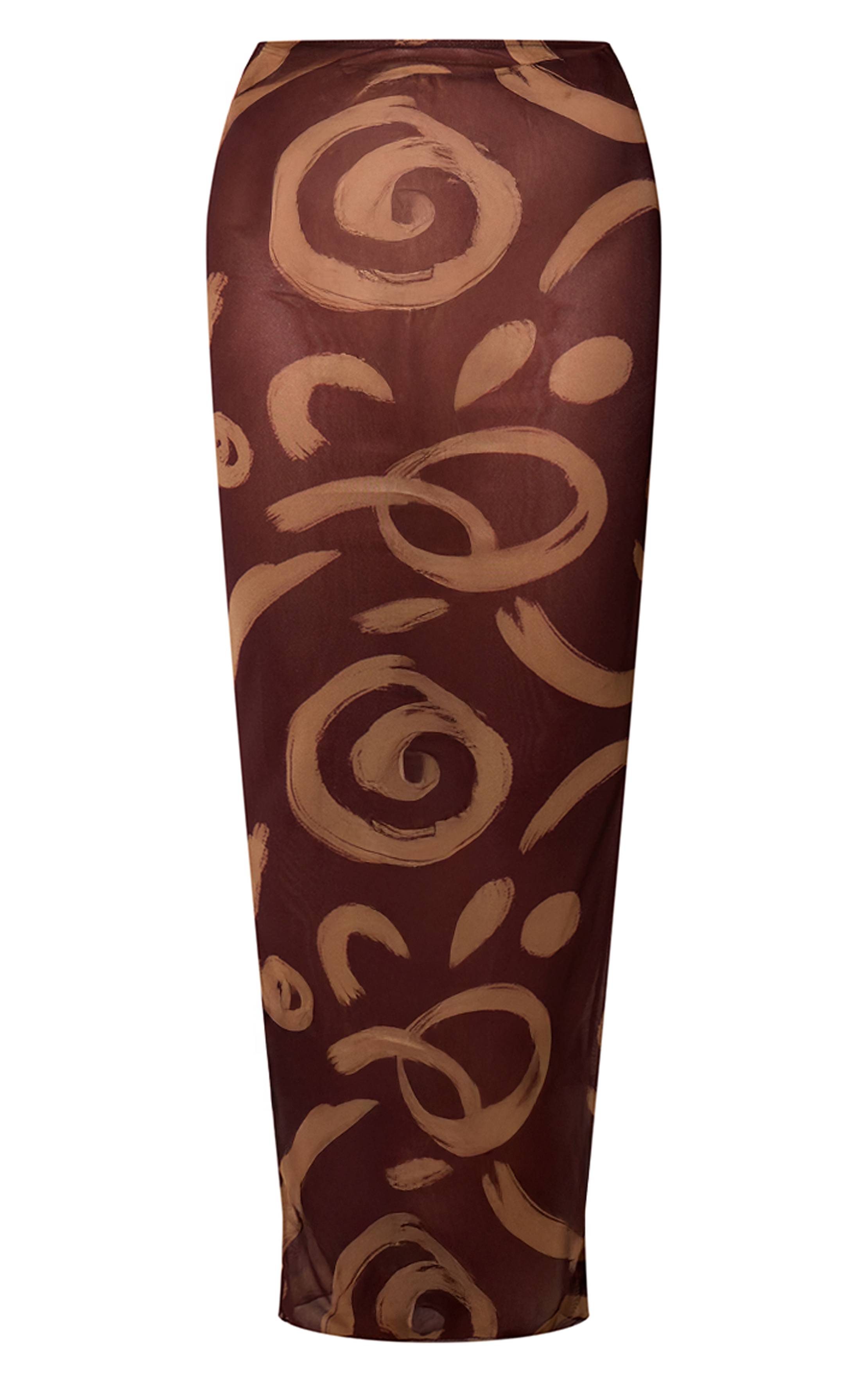 Chocolat Jupe Longue De Plage En Mesh À Imprimé Tourbillon