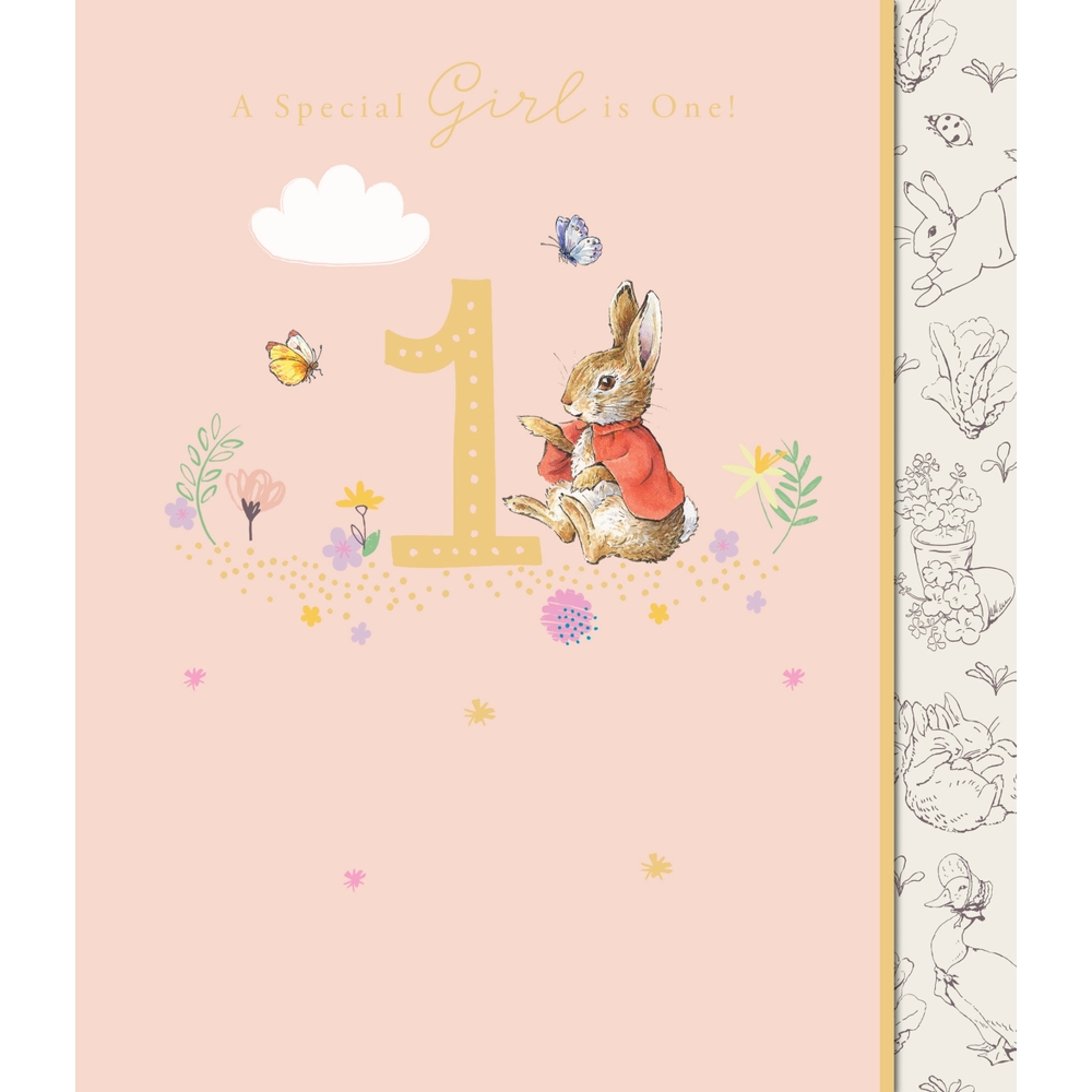 Peter Hase Geburtstagskarte für Mädchen, 1 Jahr
