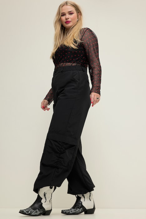 Cargohose, weites Bein, Cargotaschen, Saum-Bindeband