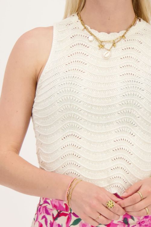 Beige open gebreide top met lurex