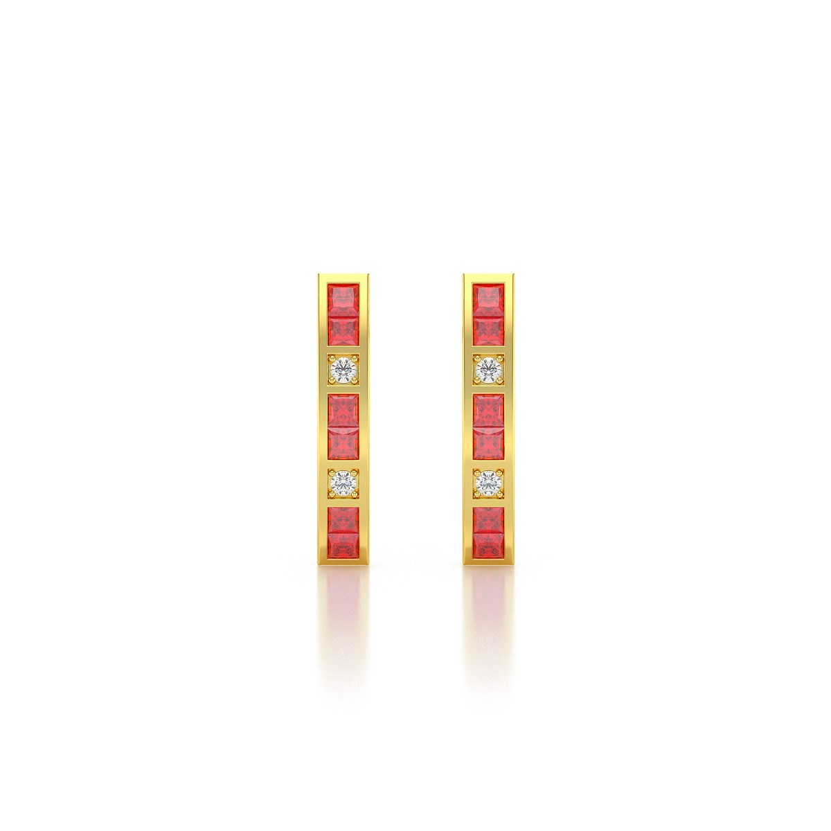 Boucles d'oreilles ADEN Or 585 Jaune Rubis et Diamants 2.40grs