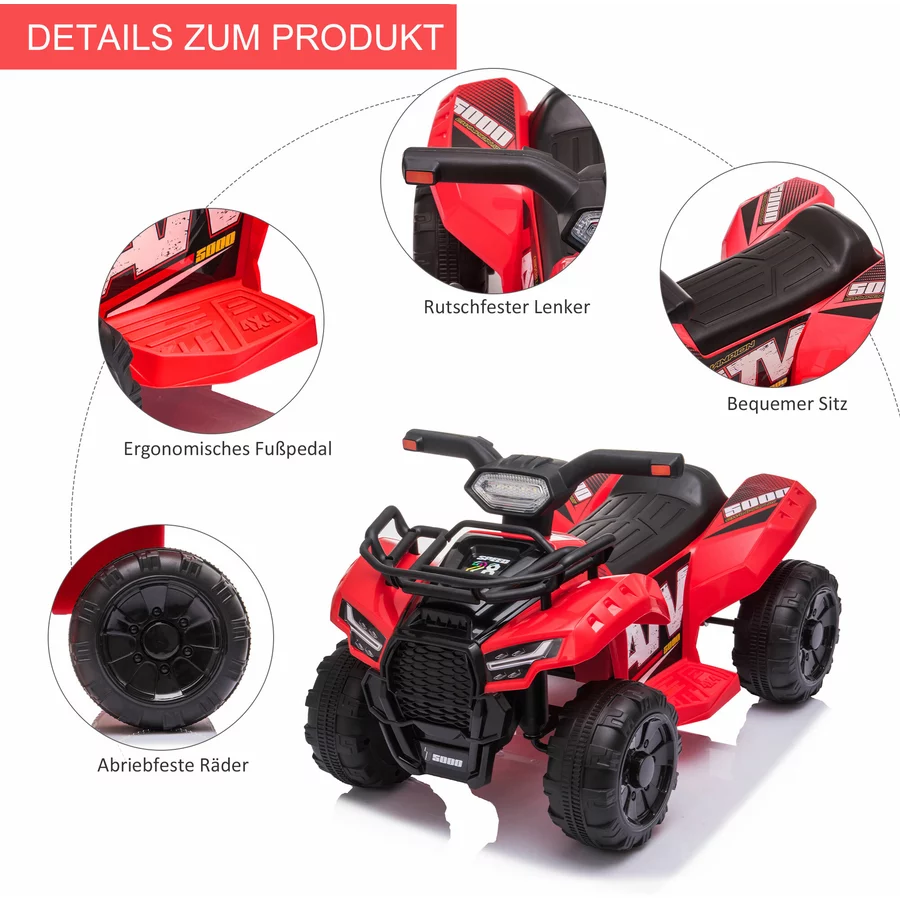 HOMCOM Elektroquad 6V Akku Elektroauto LED Frontlicht rot