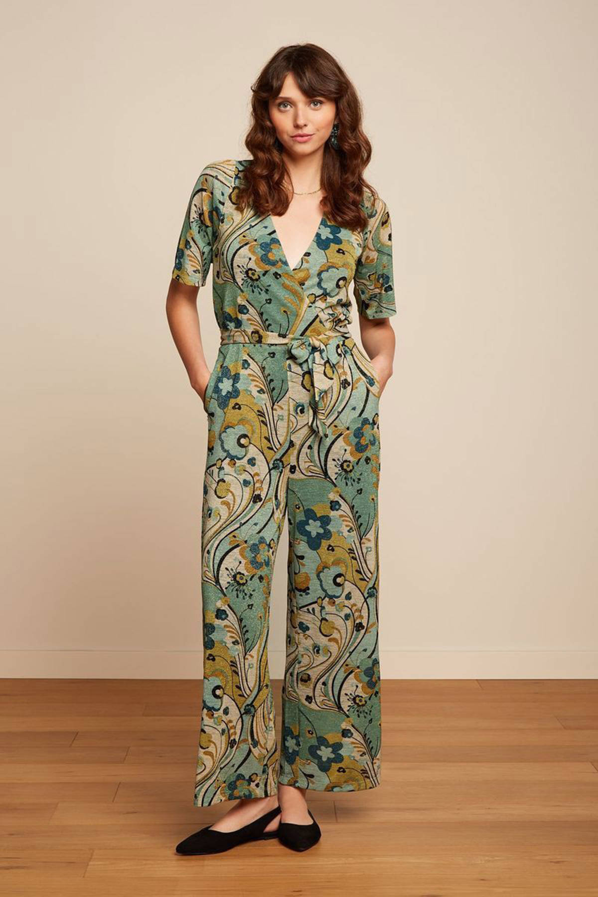 King Louie jumpsuit Zita Jumpsuit Frenzy met all over print groen/creme