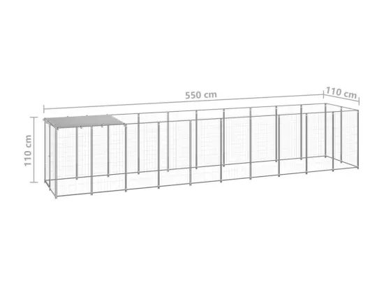 Chenil extérieur cage enclos argenté 550 x 110 x 110 cm 02_0000291