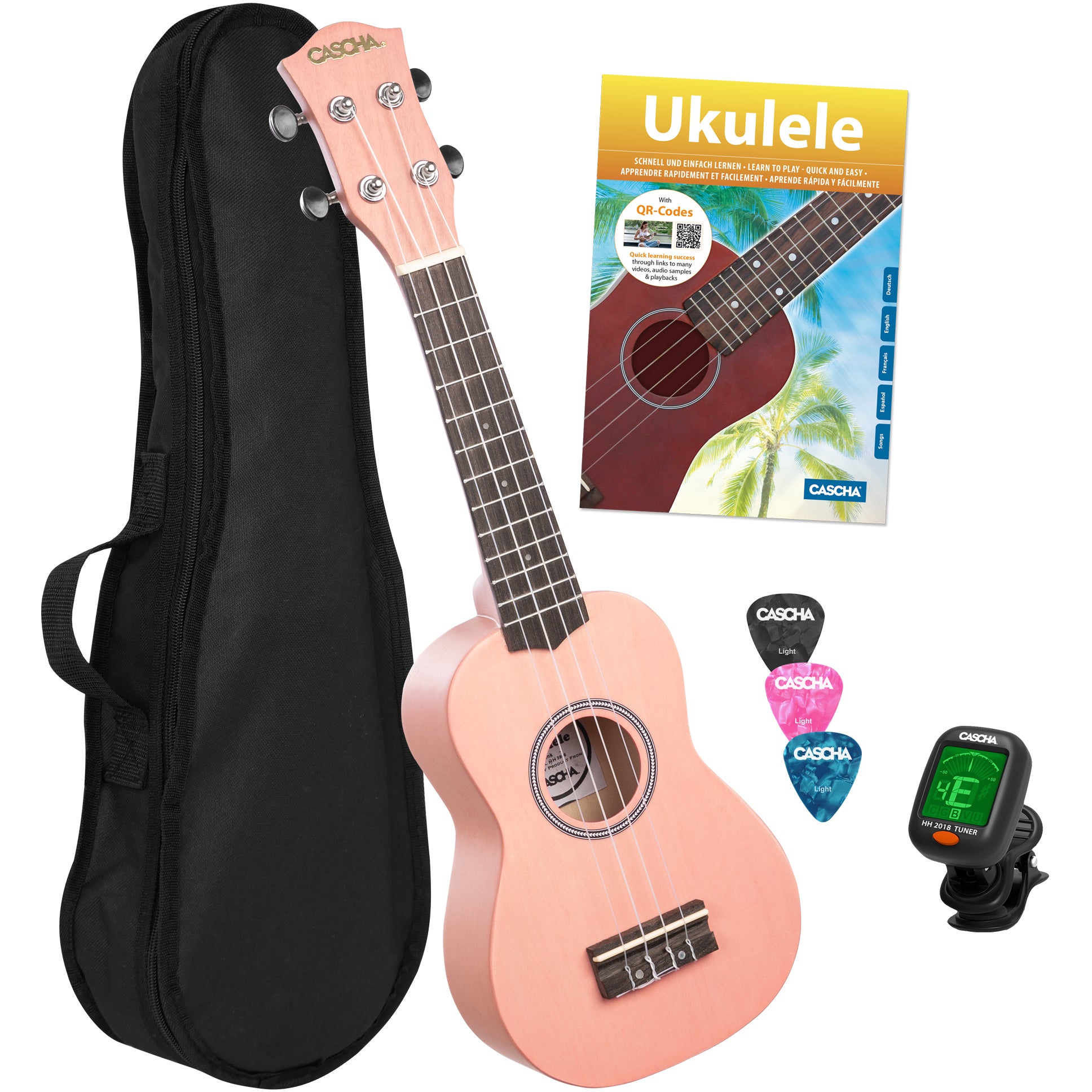 Cascha HH 3976 sopraan ukelele set roze (4-talig)
