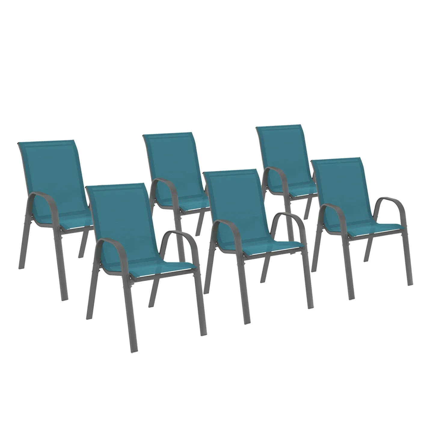 Lot de 6 chaises de jardin LYMA métal et textilène empilables bleu canard