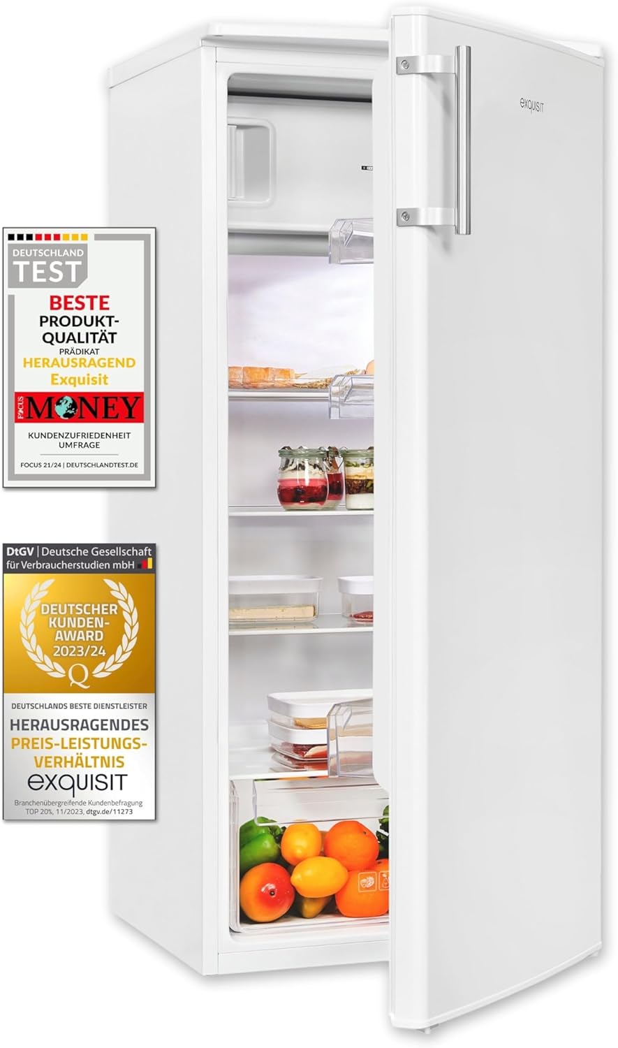 Exquisit Kühlschrank KS185-4-HE-040E weiss | 190 l Nutzinhalt | Alarm | Türanschlag wechselbar | 55 cm Breite