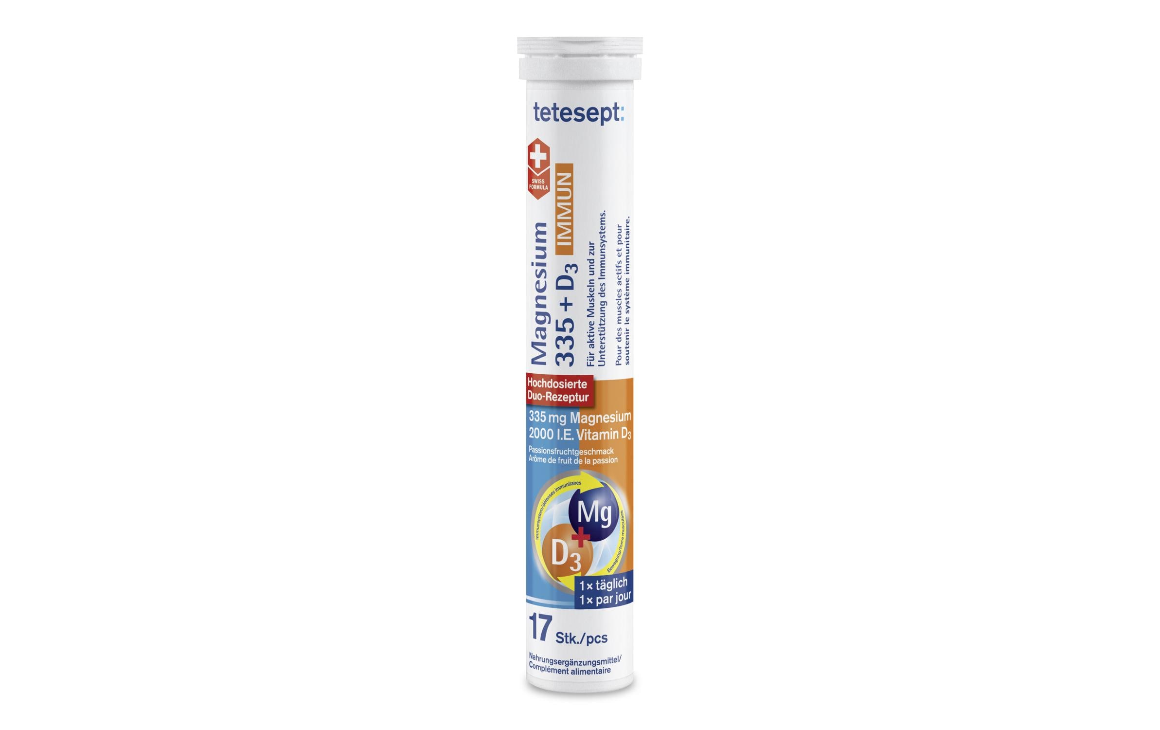 Magnesium 335 + Vitamin D3 Immun 17 BrausetablettenNahrungsergänzungsmittel für aktive Muskeln und das Immunsystem
