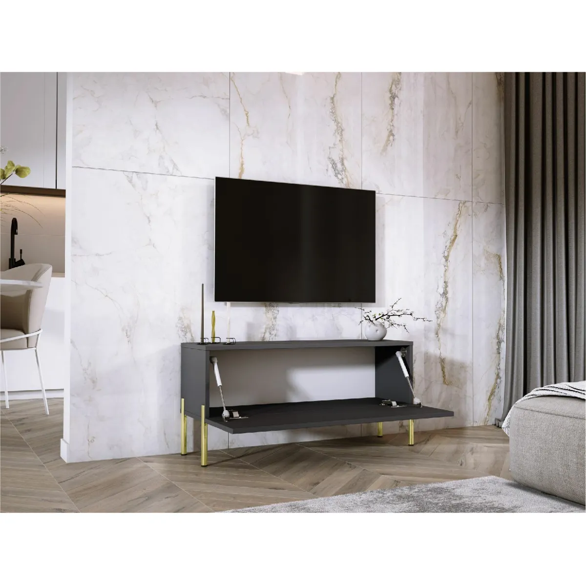 3xeliving Meuble TV - Anthracite et Or