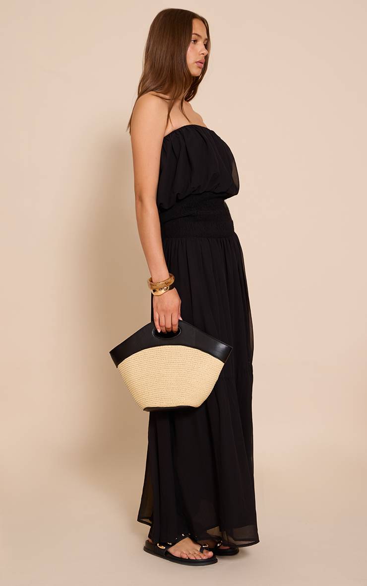 Noir Robe Longue En Mousseline À Bandeau Avec Taille Froncée