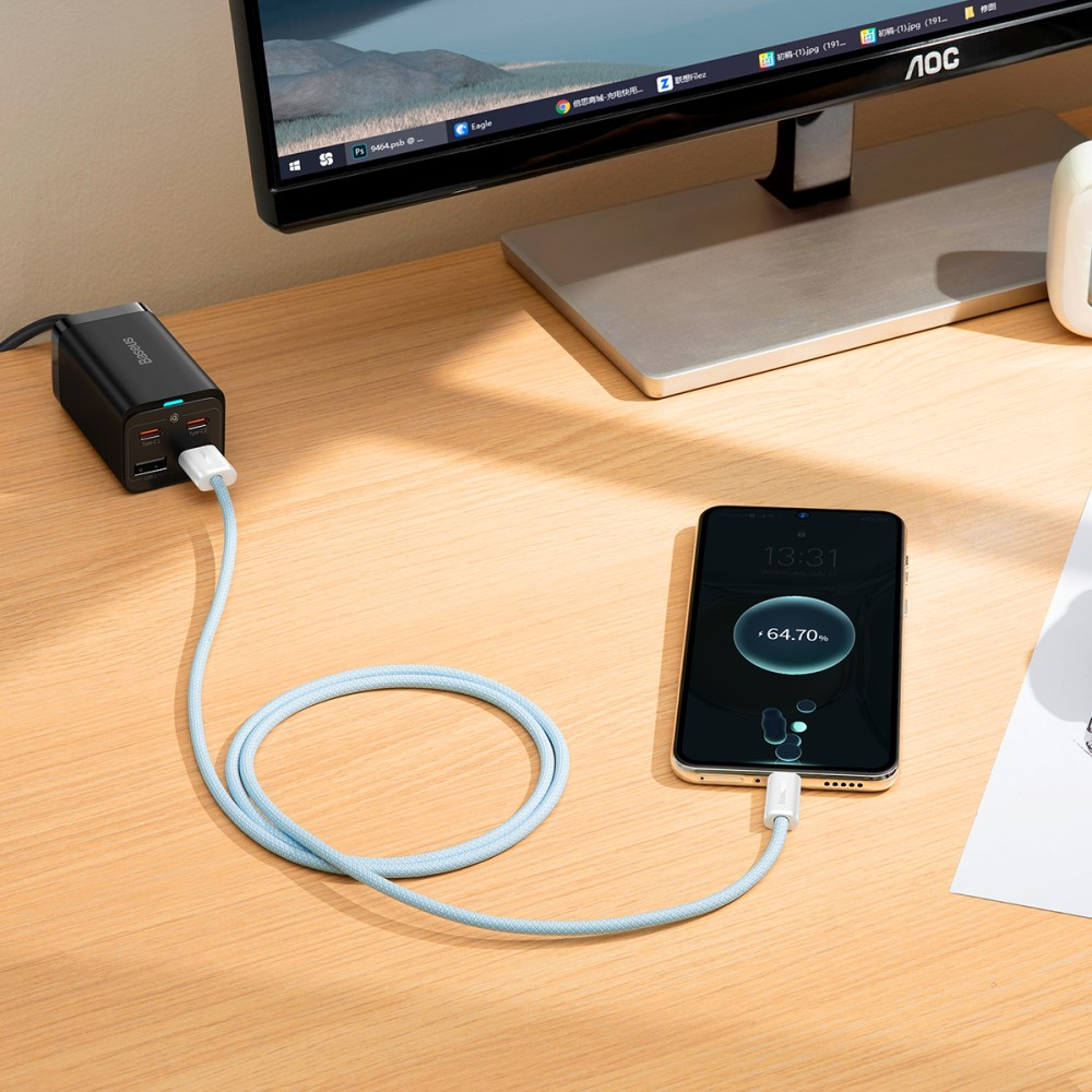 (2m) 100W Dynamic USB auf USB C Nylon Ladekabel Fast Charging Datenkabel - Blau