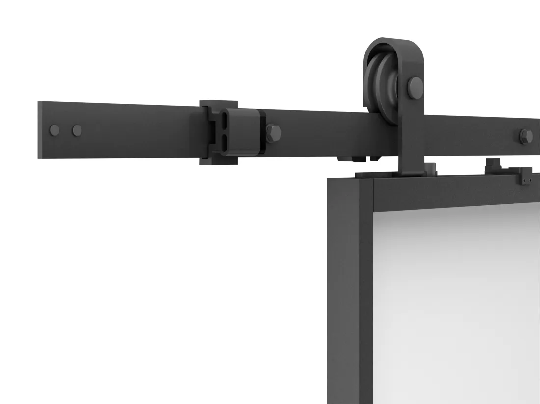 Porte coulissante double avec système en applique - aluminium et verre trempé fumé - 2 x H205 x L93 cm - LINCI II