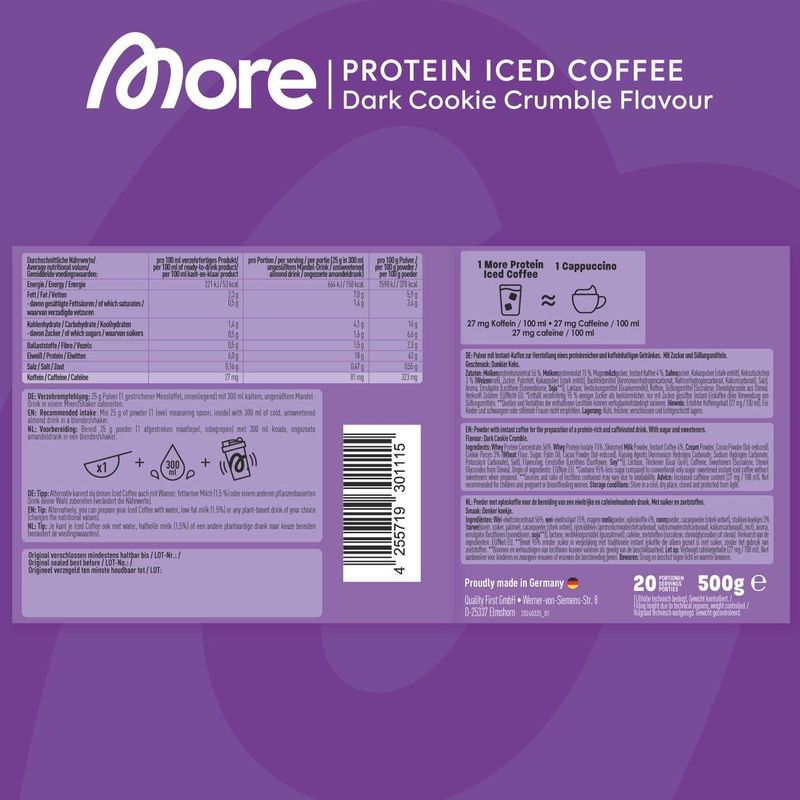 More Nutrition - Protein Iced Coffee - Dark Cookie Crumble - Eiwitpoeder - 500 g - 20 Porties