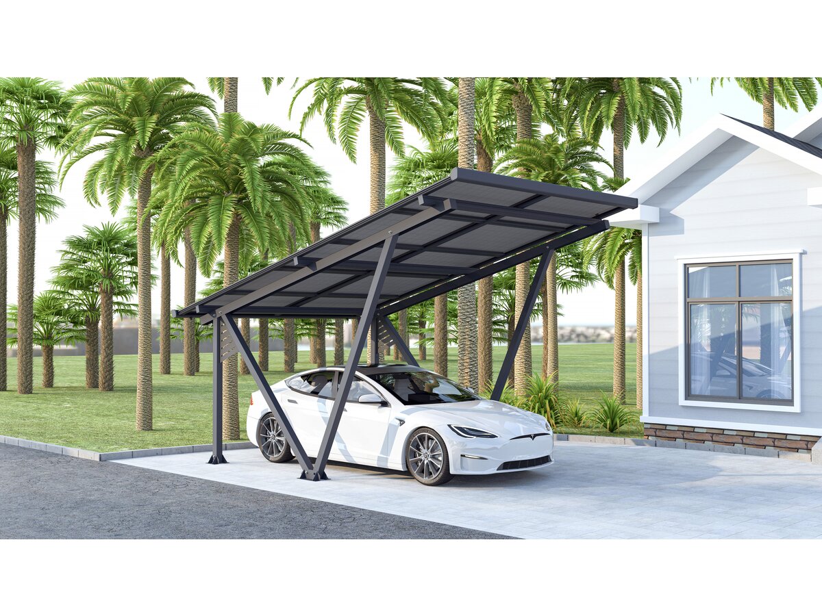 Carport solaire avec panneaux solaire intégrés - 366 x 556 x 366 cm - gris - 4,1 kw