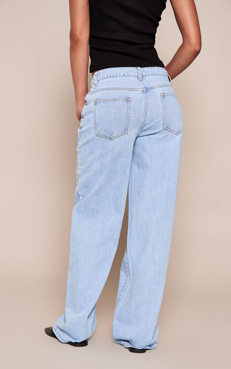 Bleu Clair Jean Droit Taille Mi-haute