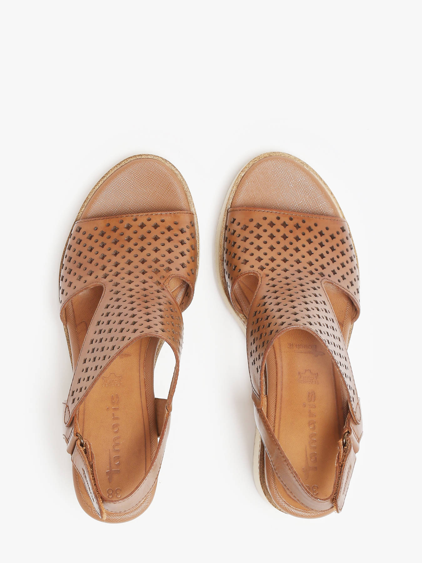 Sandales talon compens en cuir TAMARIS