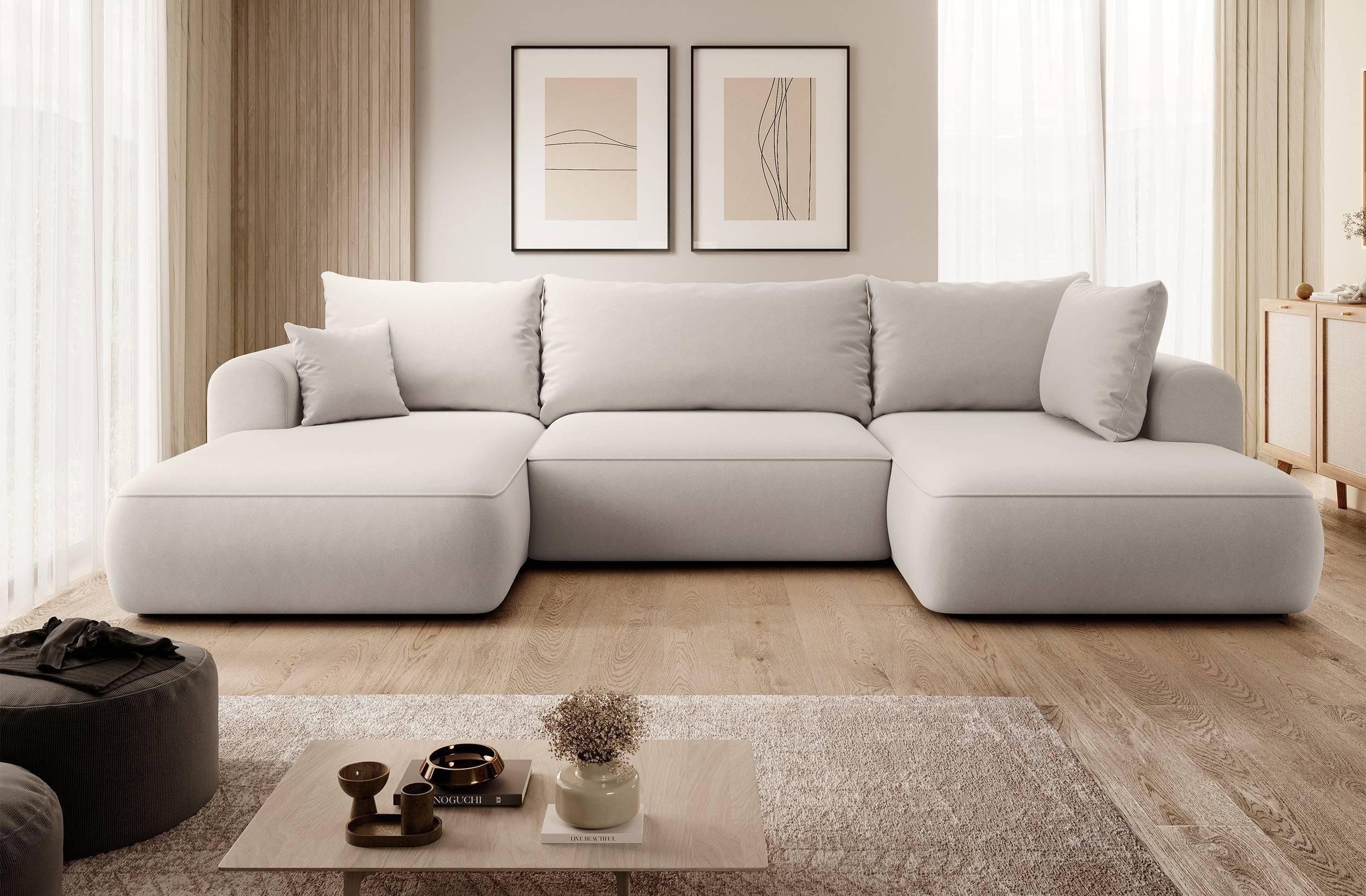 NADUVI Collection Philipa U-bank Rechts met Slaapfunctie - Velvet - Gebroken wit