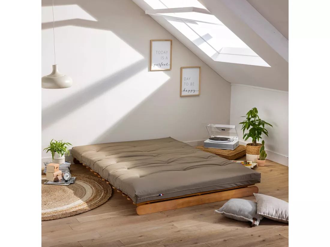 Matelas futon taupe en coton 90x190
