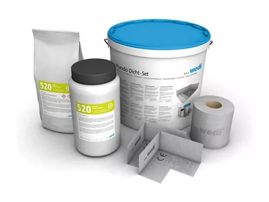 Receveur de douche à carreler 150 x 150 WEDI Fundo Primo carré écoulement centrée + bonde horizontale + kit d'étanchéité